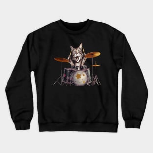 Funny Cat Playing the  Drums Crewneck Sweatshirt